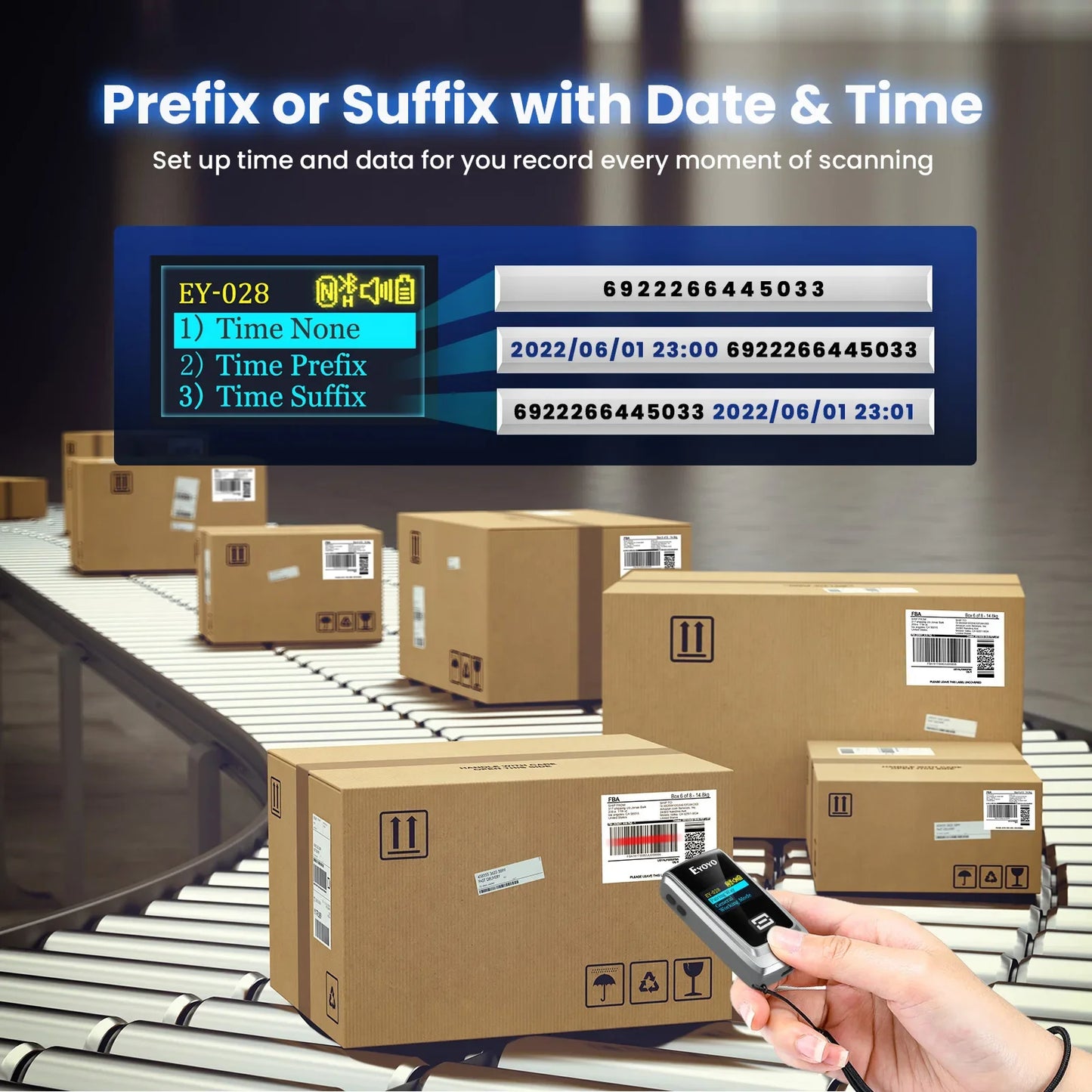 EYOYO Bluetooth QR 2D 1D Barcode Scanner With LED Display Wireless Laser Bar Code Reader for IOS Android Windows Mobile Payment