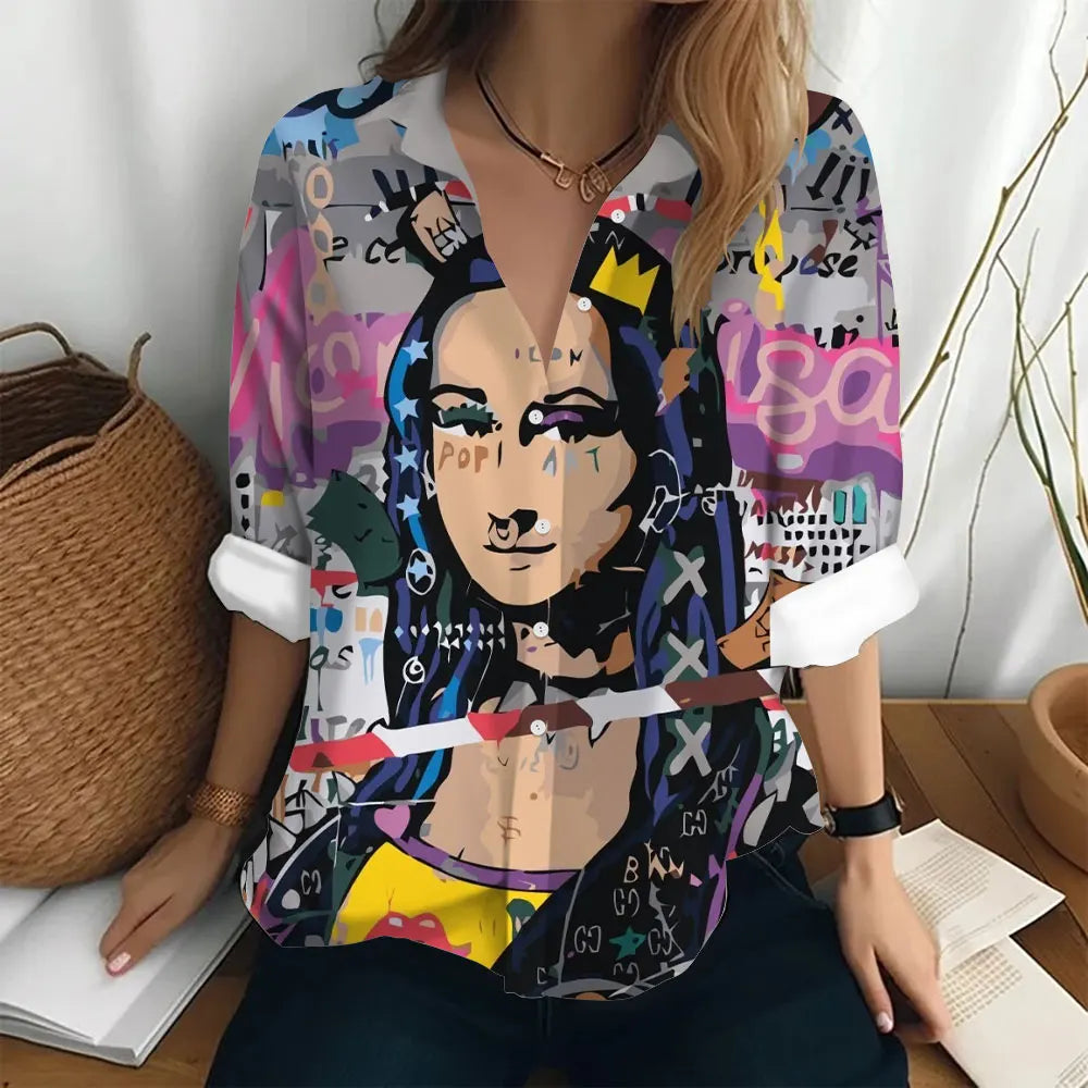 T-shirt à manches longues imprimé silhouette, coupe ample, col polo, idéal pour l'automne.