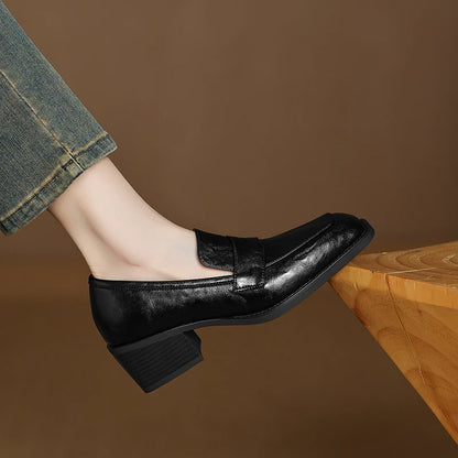 2026 New Spring Genuine Leather Women Shoes Round Toe Women Pumps Brogue Designs Shoes for Women High Heel Loafers Ladies Shoes
