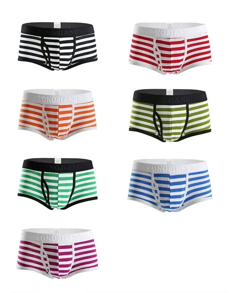 Cotton Men Boxers Men Soft Penis U-Pouch Underwear Underpants Shorts Breathable Striped Hot Male Underwear