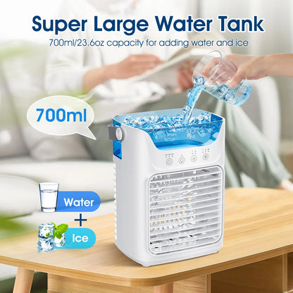 Portable Water Cooling Fan Small Air Humidifier Air Conditioner Water Mist Cooling 3 Speed Fan With Night Light For Home Office