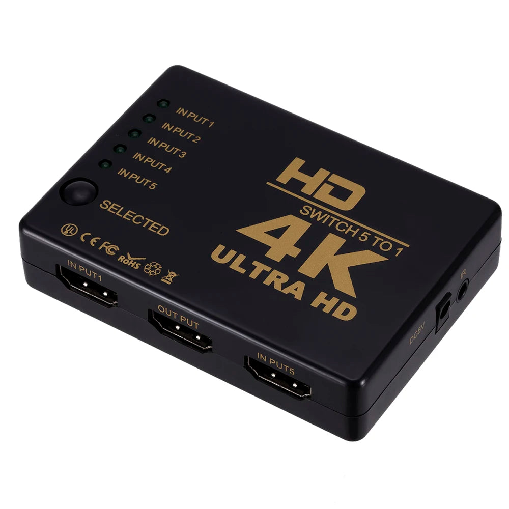 HDMI-compatible Switcher 1x5 Port  5 in 1 out HD 4K*2K Switch Selector Splitter Hub With IR Remote 3D for PS3 Xbox 360 HDTV