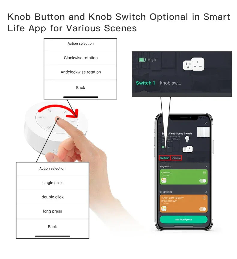 Tuya ZigBee Smart Knob Scene Switch Wirelessly Controls Lights Curtains And Switches Via The Tuya Smart app