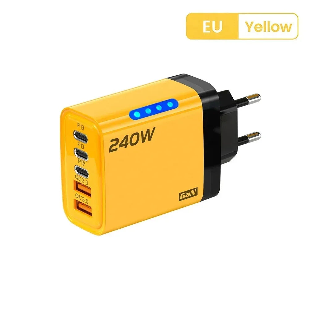 Total 240W Power GaN Charger 5 in 1 Fast Charging Charger PD Adapter For iPhone Samsung Xiaomi Huawei Laptop Tablet 2USB 3C