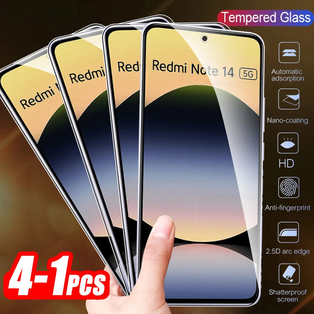 4-1Pcs 9H Premium Protective Glass For Xiaomi Redmi Note 14 4G 5G Global Screen Protector Redmy Note14 Note 14 RedmiNote14 Films