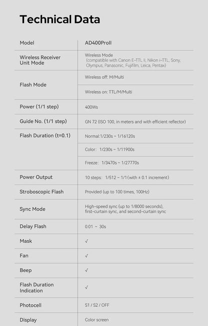 Godox AD II Series Out-door TTL Flash AD100/200/300/400/600PROII For Nikon Canon Sony Fuji Olympus LED Modeling Lamp