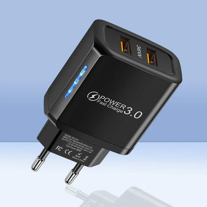 2 USB Charger 36W Fast Charging Double USB Quick Charge 3.0 for Samsung Xiaomi 14 HUAWEI OPPO Oneplus Mobile Phone Wall Adapter