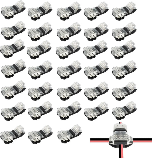 40Pcs T Tap Wire Connectors No Soldering No Wire Stripping 3 Way 2 Pin Wire Connectors Low Voltage Wire Connector