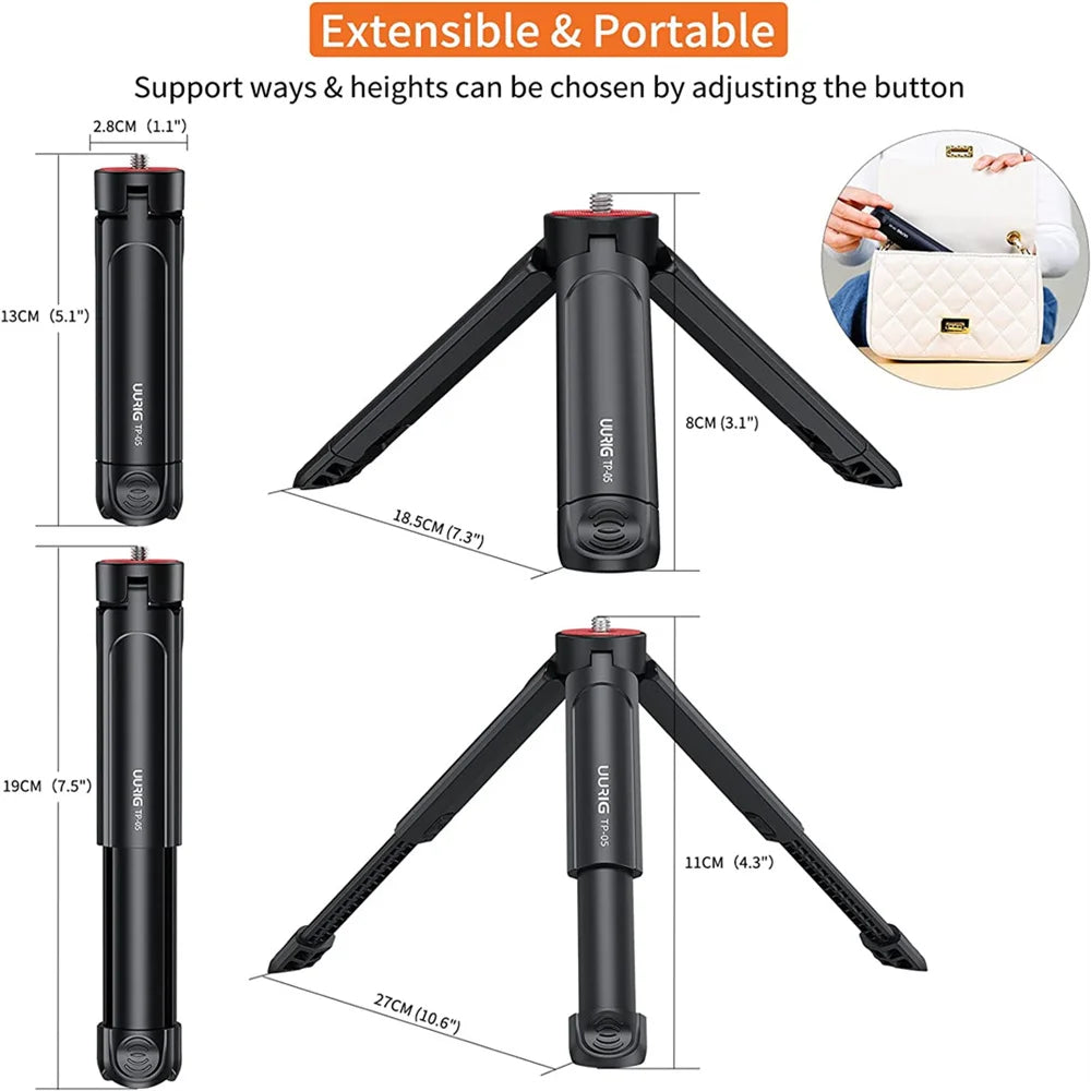 Upgrade U-Vlog Lite Mini Tripod with 360 Ball Head & Cold Shoe Selfie Stick Tabletop Tripod for Iphone Android Phone DSLR Camera