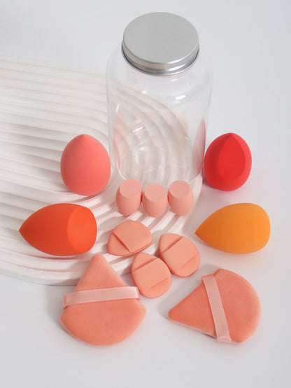 12Pcs Makeup Sponge Set with Storage Jar Latex-Free, Makeup Sponge Finger Puff, Dual-Use Wet & Dry Foundation Cosmetic Puffs