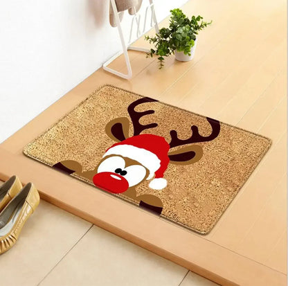 VIKAMA Merry Christmas Welcome Doormat Winter Non-Slip Rubber Backed Floor Mat for Home Indoor Outdoor Entrance Decoration