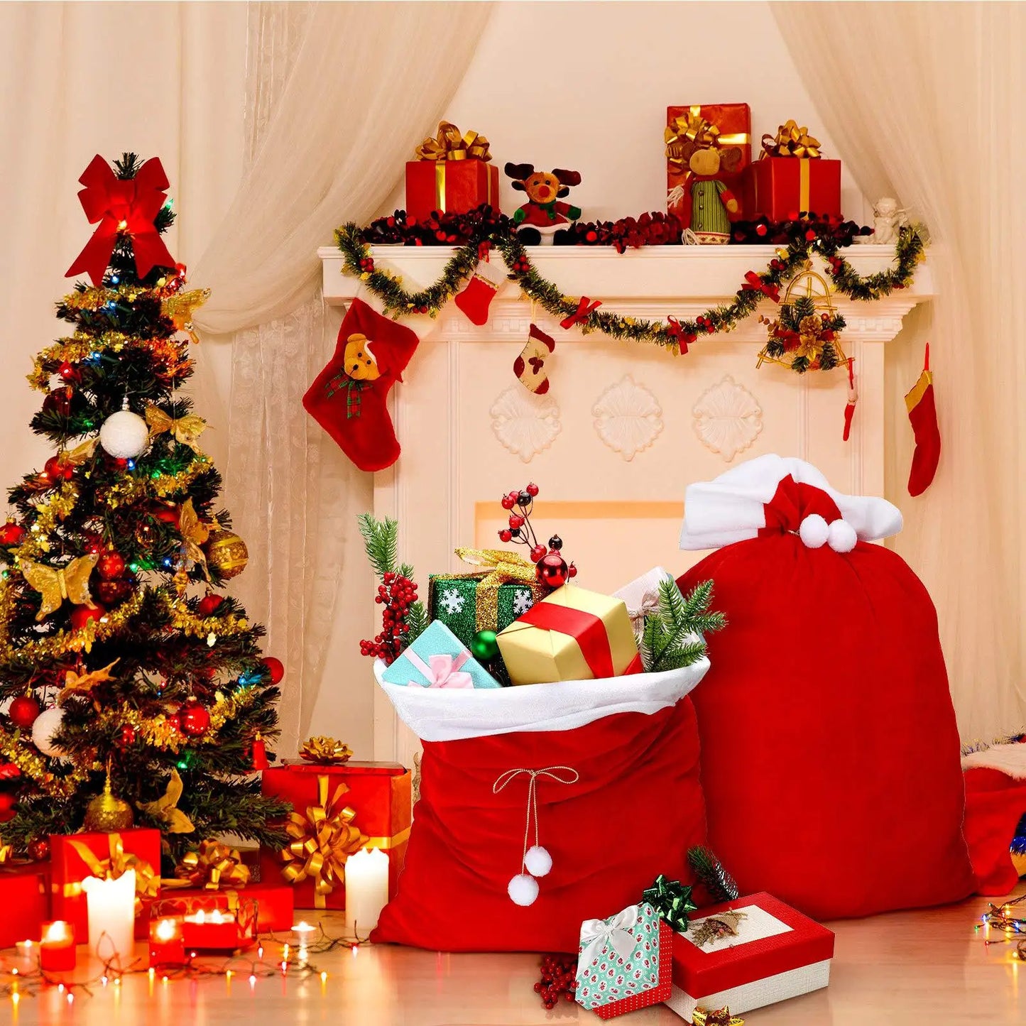 Santa Claus Backpack Large Christmas Gift Bag Candy Gift Bag Christmas Eve Bundle Pocket