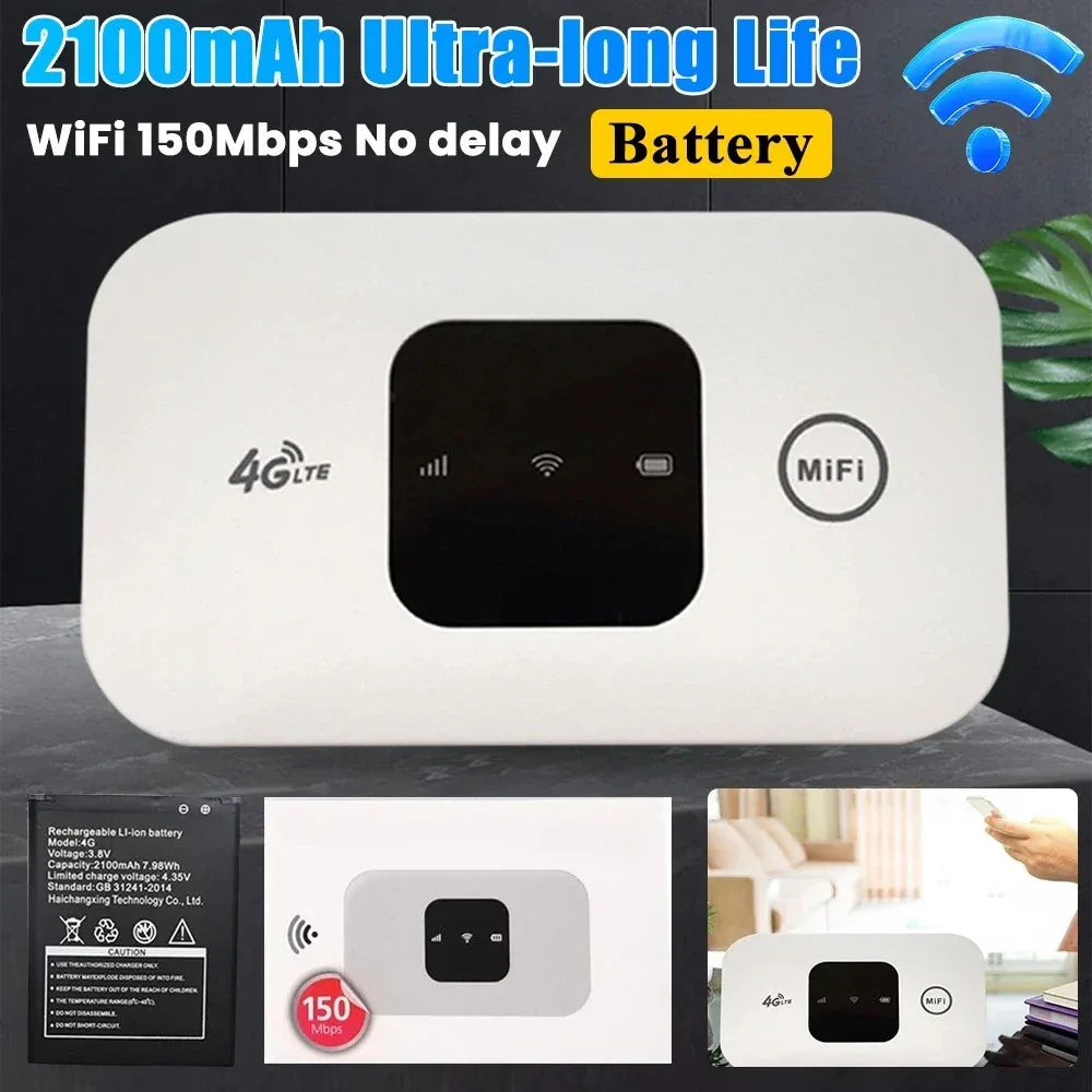 4G Lte Router Wireless Wifi 2100mAh Mobile Hotspot with SIM Card Slot Hotspot Pocket WIFI 150mbps for Outdoor Home Office Travel