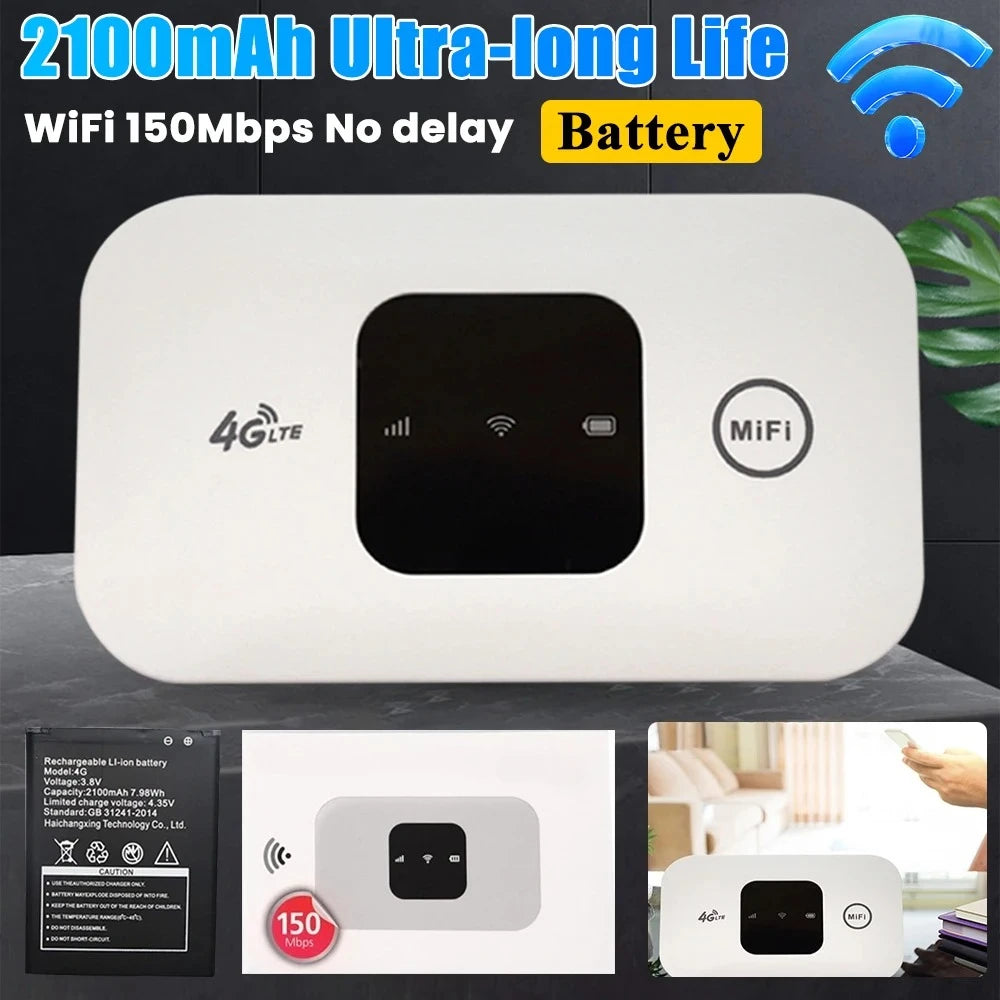 4G Lte Router Wireless Wifi 2100mAh Mobile Hotspot with SIM Card Slot Hotspot Pocket WIFI 150mbps for Outdoor Home Office Travel