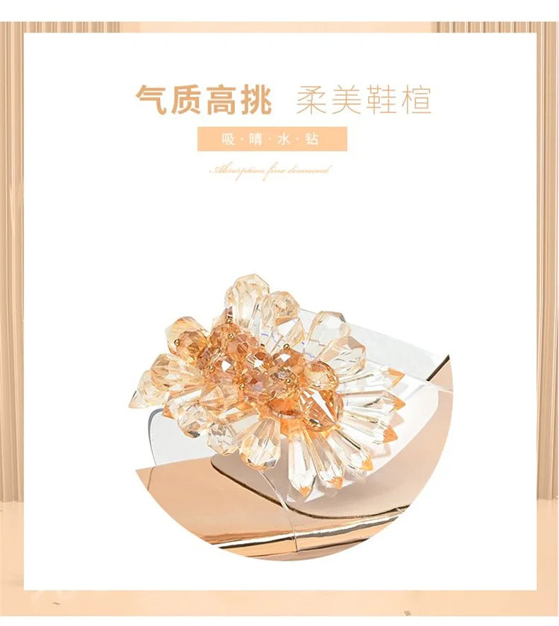 2023 Summer Square Head Open Toe Fashion Transparent Soft Flower Women's Slippers Crystal Heel New High Heel Sandals