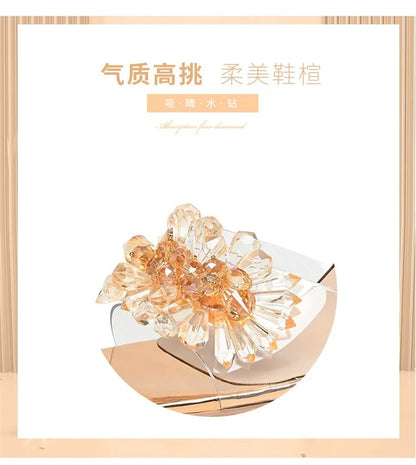 2023 Summer Square Head Open Toe Fashion Transparent Soft Flower Women's Slippers Crystal Heel New High Heel Sandals