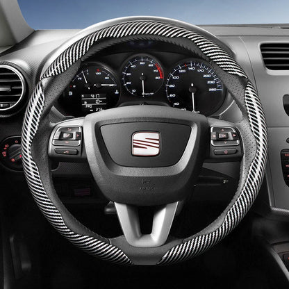 Suitable for Seat Carbon Fiber Texture Steering Wheel Cover with Segmented Quick-Release Design, Durable, for Models Such as Ibiza, Arona, Leon, Leon Sportstourer, Ateca, Etc., in Black, Blue, Red, Silver, and White by PDG ibma