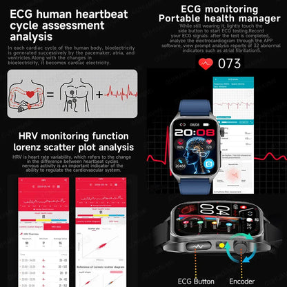 New 650nm Dual probe laser Health Smart Watch ECG+PPG Blood pressure Uric Acid Blood lipids AMOLED Physical therapy Smartwatches