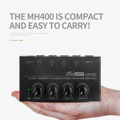 HA400 Ultra-Compact Stereo Audio Amplifier 4 Channels Mini Headphone Amplifier With Power Adapter 10MHz Earphone Amp for Music