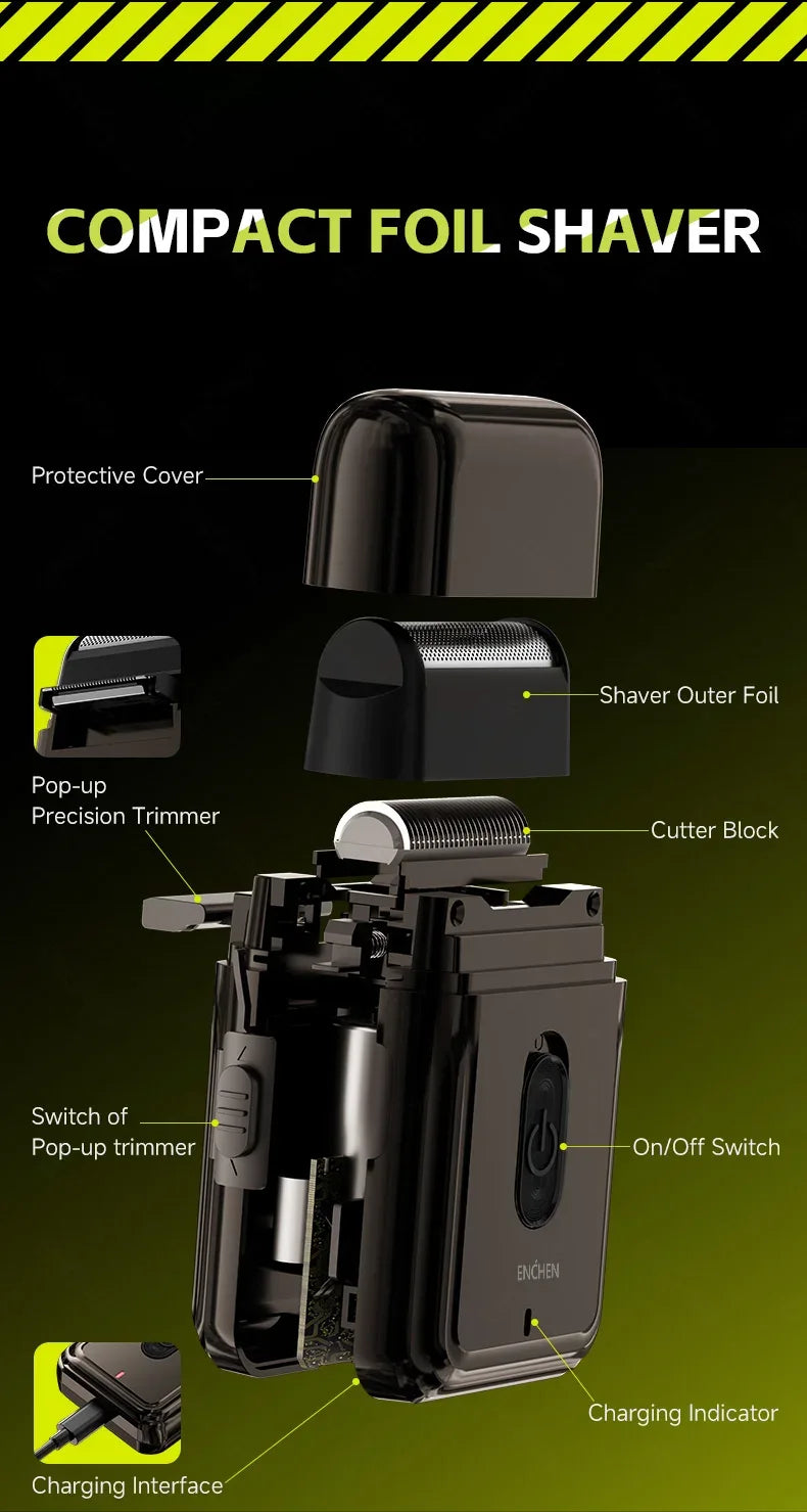 ENCHEN MS003 Compact Foil Shaver With POP-UP Precision Trimmer Type-C Charging With Indicator 7000RPM Strong Motor