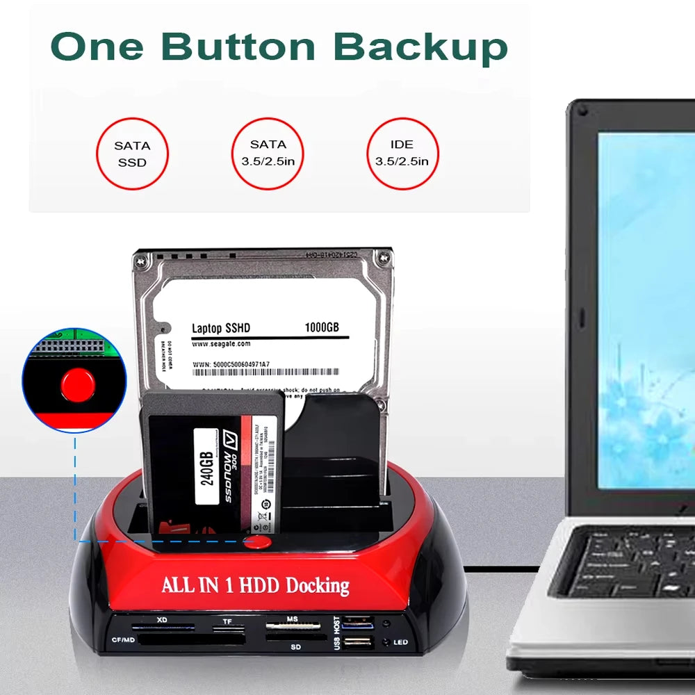 10 IN 1 IDE SATA USB3.0 Dual Bay External Hard Disk Drive 2.5 inch 3.5 inch HDD Docking Station One Touch Backup HUB Card Reader