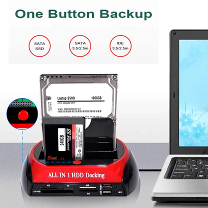 10 IN 1 IDE SATA USB3.0 Dual Bay External Hard Disk Drive 2.5 inch 3.5 inch HDD Docking Station One Touch Backup HUB Card Reader