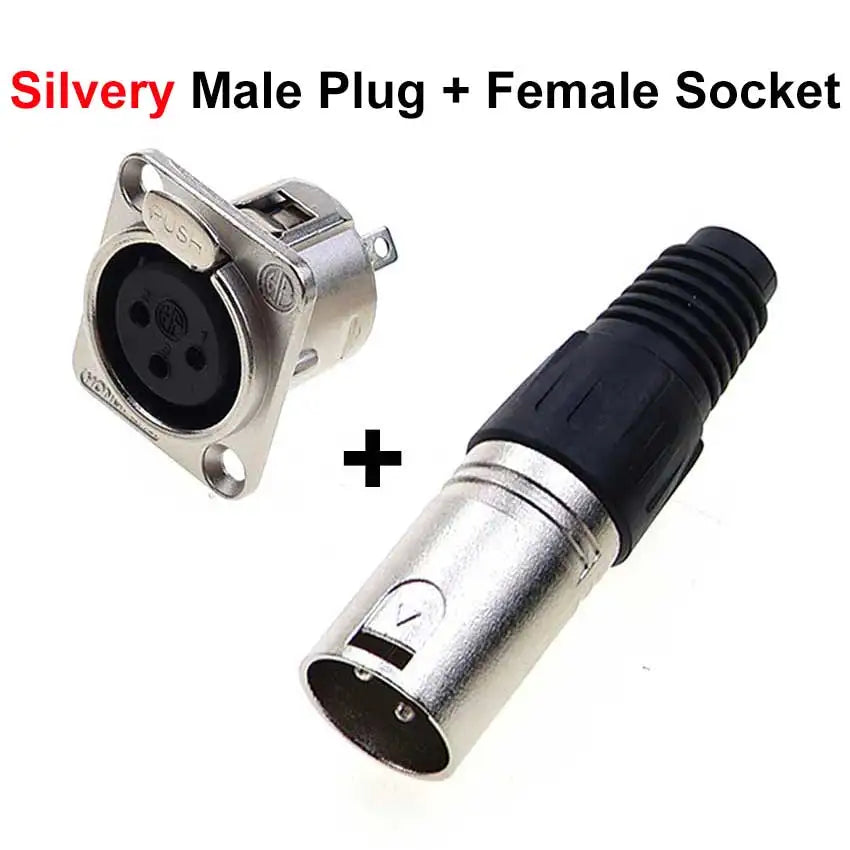 JCD XLR 3pin Male Female Panel Audio Microphone Mixer Plug Jack Connector YS145 YS146 Male Female 3 Core XLR Metal Socket