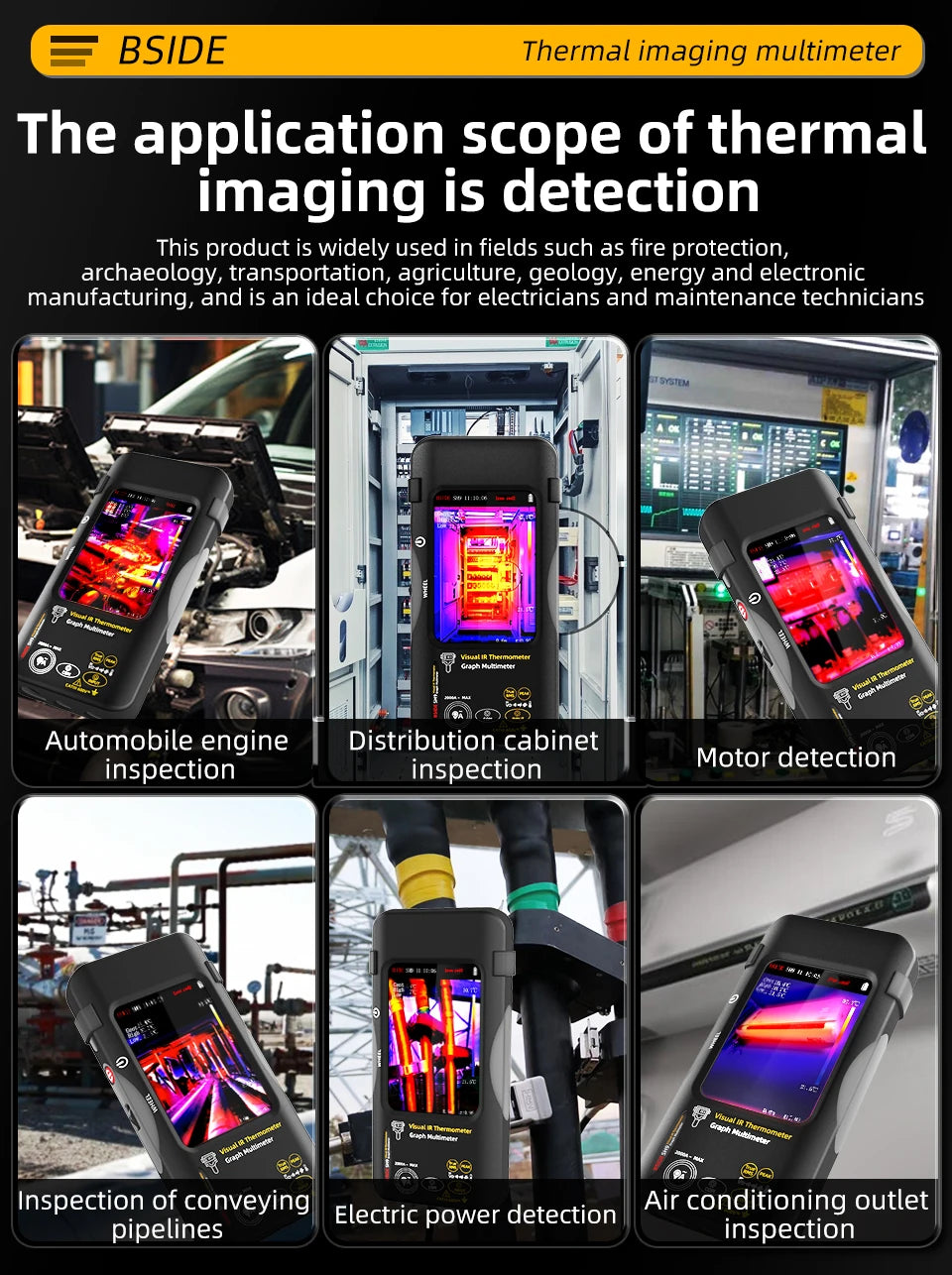 BSIDE SH7 320*320 Thermal Imager Camera 20000 Counts Touchscreen Digital Multimeter 2 in 1 IR Camera for Macro lens Repair PCB