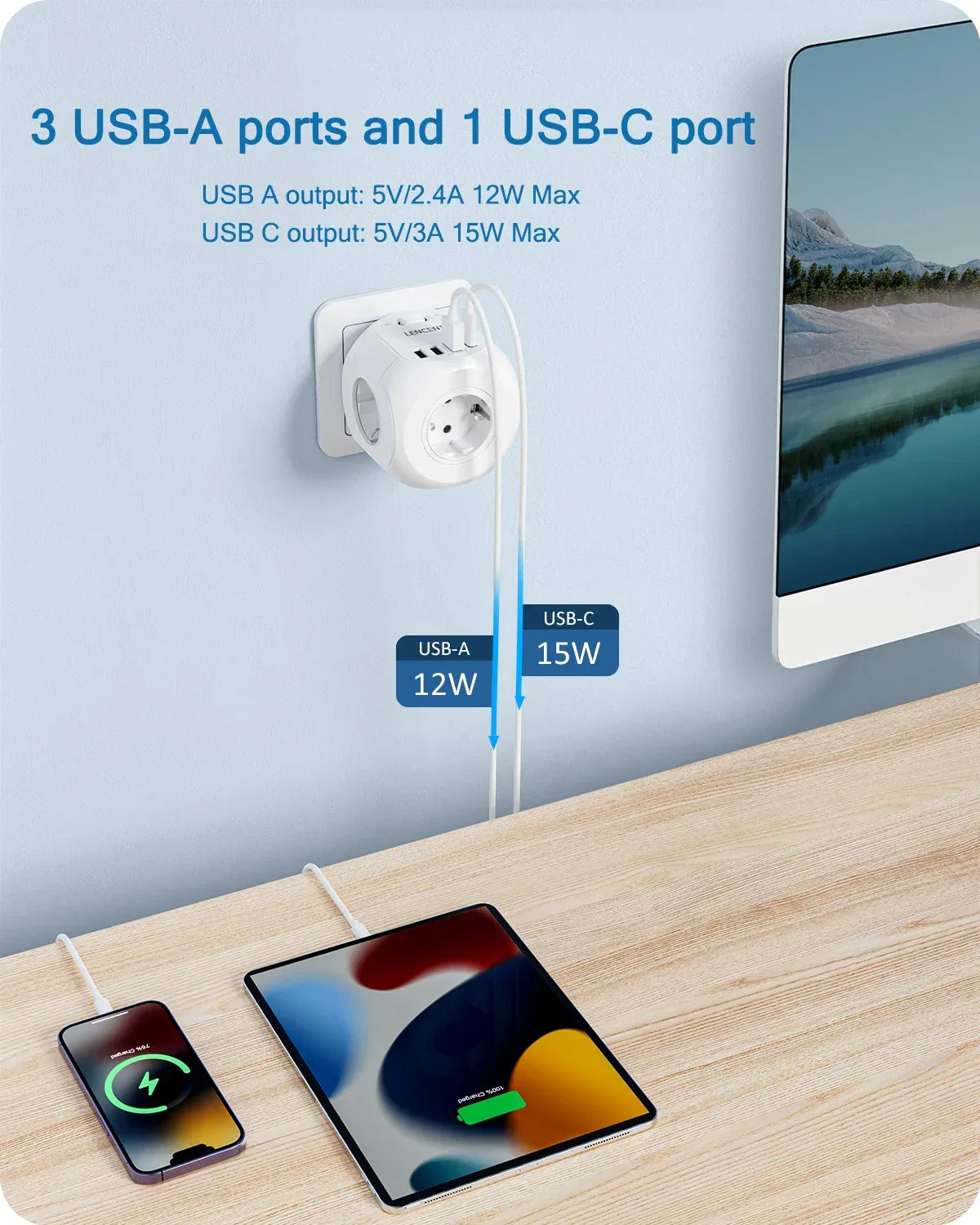 LENCENT USB Sockets dice Without Cable socket EU Socket Adapter Multiple socket EU Outlet Extender
