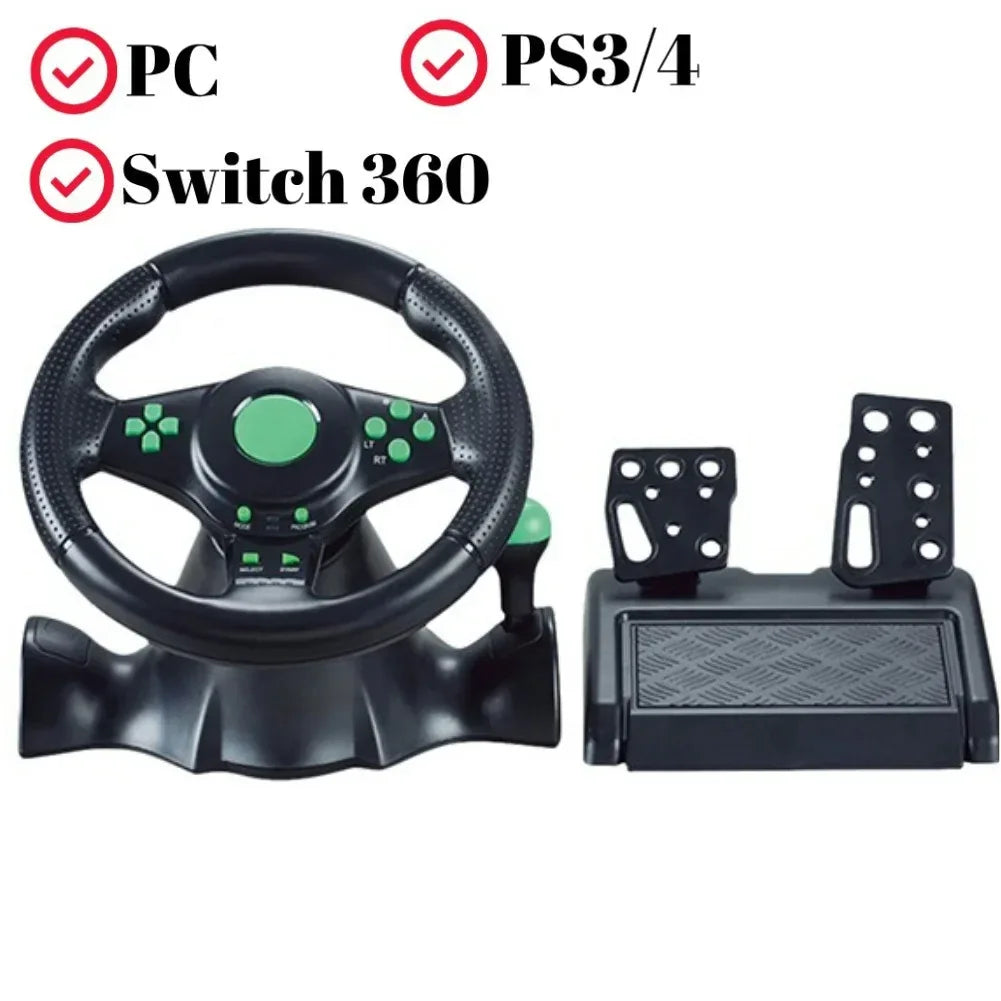 270° Gaming Simracing Car Pedal Game Steering Wheel Vibration Controller for PC PS3/PS4/Switch/ Xbox One/Xbox Series X/S