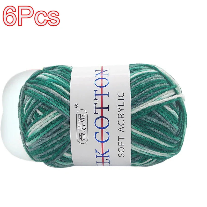 6Pcs Dyed Milk Sweet Soft Cotton Crochet Wool Yarn Thick Yarn Fiber Hand Knitting Wool Crochet Yarn Threads for DIY Sweater