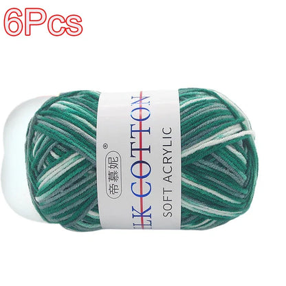 6Pcs Dyed Milk Sweet Soft Cotton Crochet Wool Yarn Thick Yarn Fiber Hand Knitting Wool Crochet Yarn Threads for DIY Sweater
