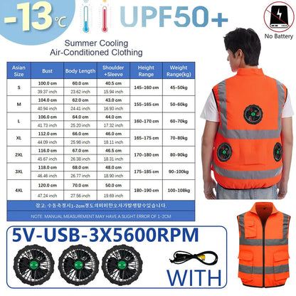 AKOOUS 6500 RPM 12V/5V USB 3-Fans Cooling Vest Air Conditioned Clothes Men Women Outdoor Work Fishing Body Cooling Jacket