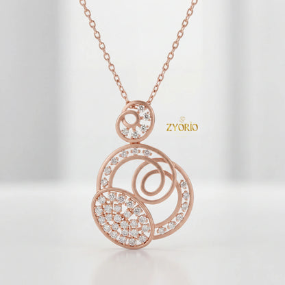 Modern Luxury Women's Triple Circle Diamond Pendant in Gold with Sparkling Diamonds for Wedding Anniversary & Party