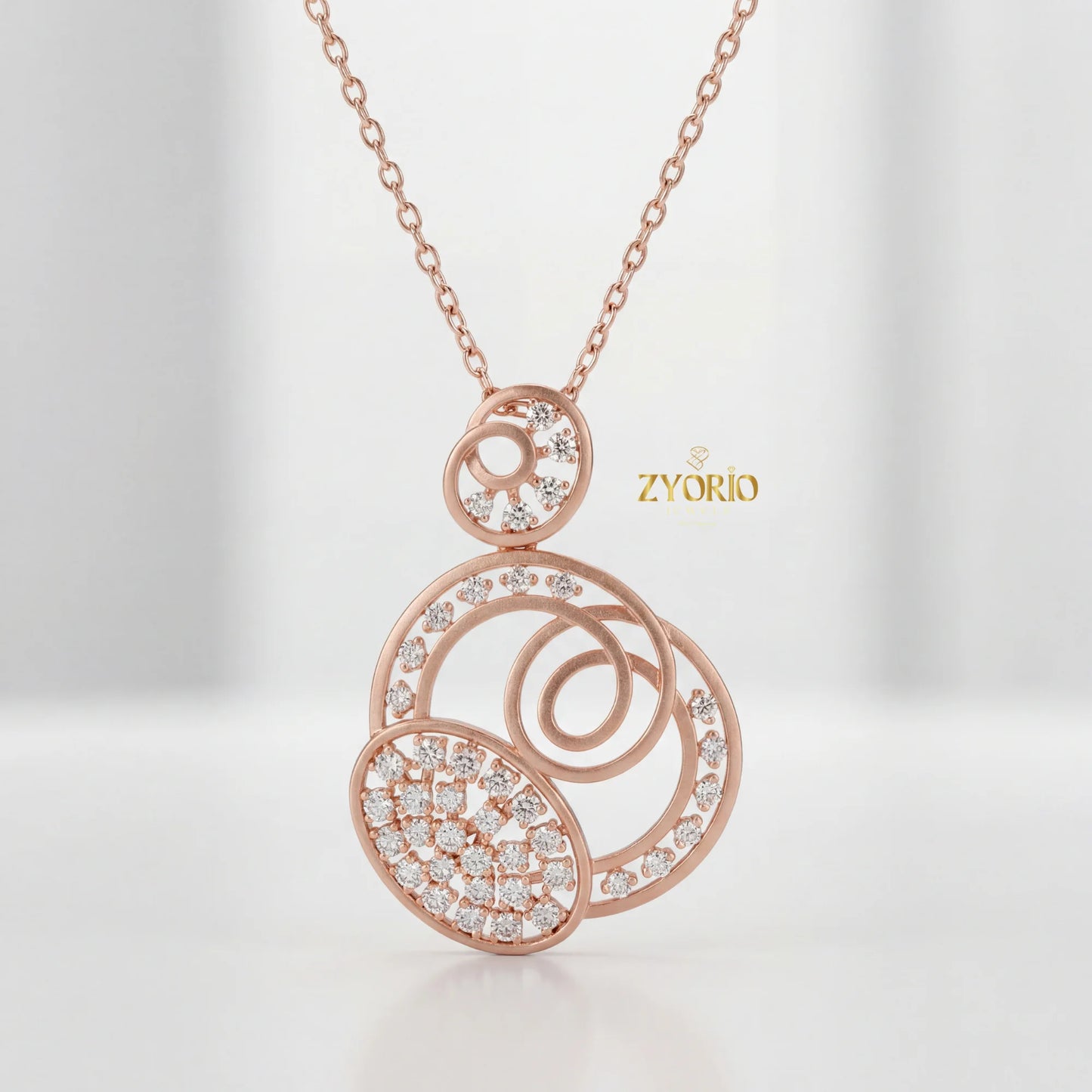 Modern Luxury Women's Triple Circle Diamond Pendant in Gold with Sparkling Diamonds for Wedding Anniversary & Party