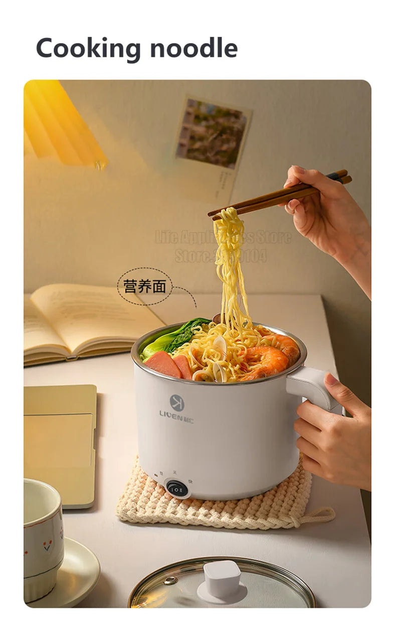 Liven Electric Multi Cooker 1.8L with 304 Stainless Steel Steamer Multifunctional Cooking Rice Porridge Noodle Mini Hot Pot 600W