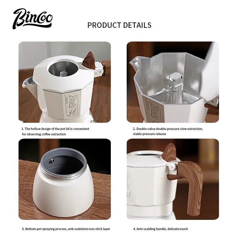 Bincoo Dual Valve Moka Pot Espresso Maker Electric for Home Camping Coffee Extraction Tool Italian Barista Tool Espresso Machine