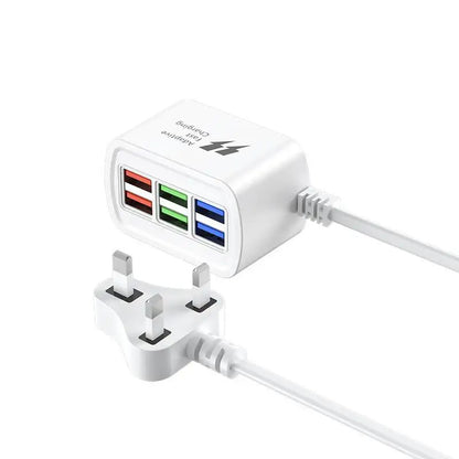 Fast USB Charger 6 in 1 Power Strip Desktop Charging Station Fast Charging 1m Cord USB HUB Adapter Socket for iPhone 16 15 Home