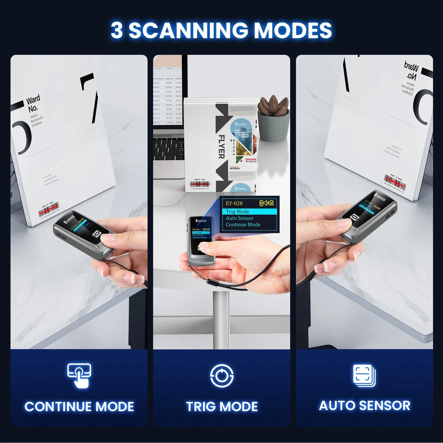 EYOYO Bluetooth QR 2D 1D Barcode Scanner With LED Display Wireless Laser Bar Code Reader for IOS Android Windows Mobile Payment