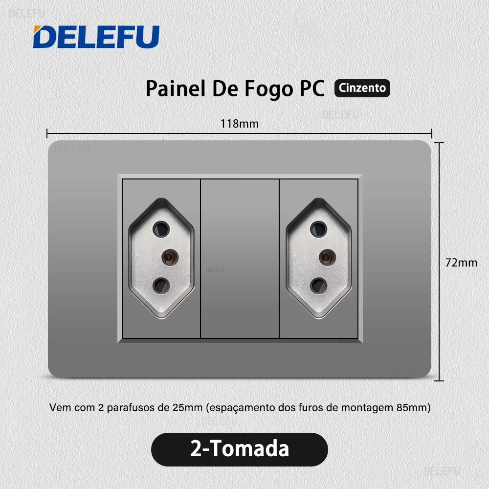 DELEFU Grey PC Panel Brazil Standard Wall Power Socket Double USB Type C Outlet Light Switch Home Office Electrical Plug 10A 20A