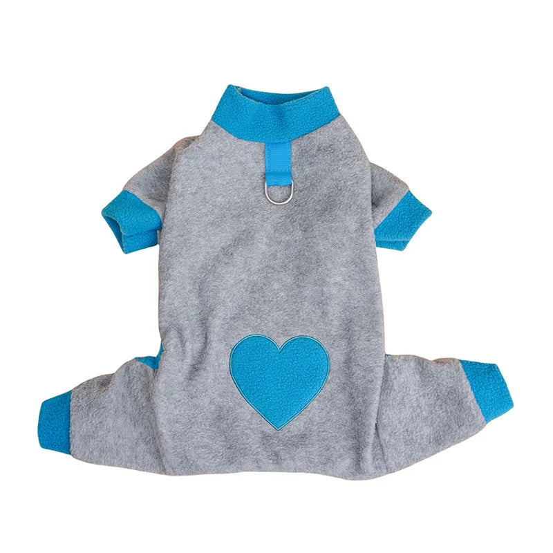 Heart Pattern Dog Pajamas for Small Dogs, Warm Fleece Dog Jumpsuit Yorkie Puppy Onesie Autumn Winter Clothes Chiwawa Pet Apparel