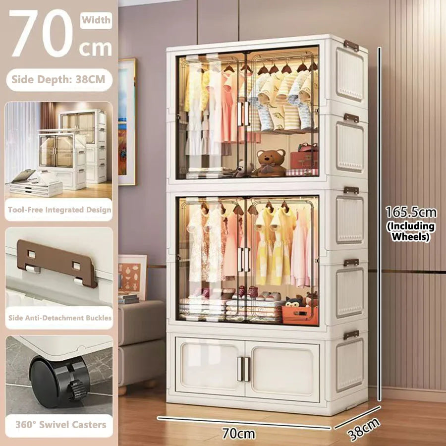 Multi-Functional Folding Storage Cabinet with Doors White/Black/Gray for Home Office Kitchen Bathroom Organizer