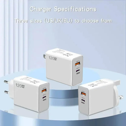 120W Type C USB Phone Charger Fast Charging Data Cable Mobile Phone Power Adapter For iPhone Xiaomi Huawei Samsung Wall Charger