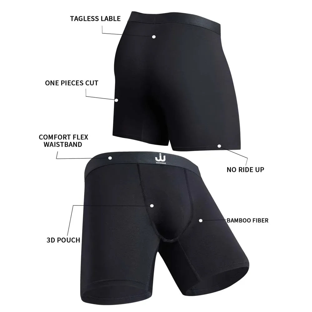 5Pcs Bamboo fiber Long Boxer for Man Seamless Breathable Man Underwear U Convex Male Underpants High elasticity Men's panties