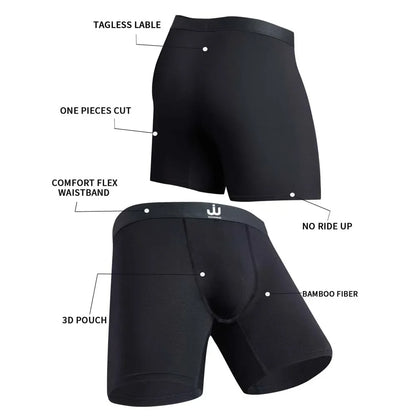 5Pcs Bamboo fiber Long Boxer for Man Seamless Breathable Man Underwear U Convex Male Underpants High elasticity Men's panties