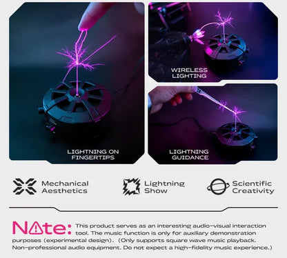 Tesla Coil Arc Music Box - Wide Voltage 110-240V, Bluetooth 5.3 Wireless+SD Card Lightning Purple Visual Arrangement.