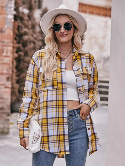 Autumn Plaid Shirt Women Long Sleeve Turn-down Collar Oversize Shirts Female Stylish Vintage Casual Blouse Ladies Chemise