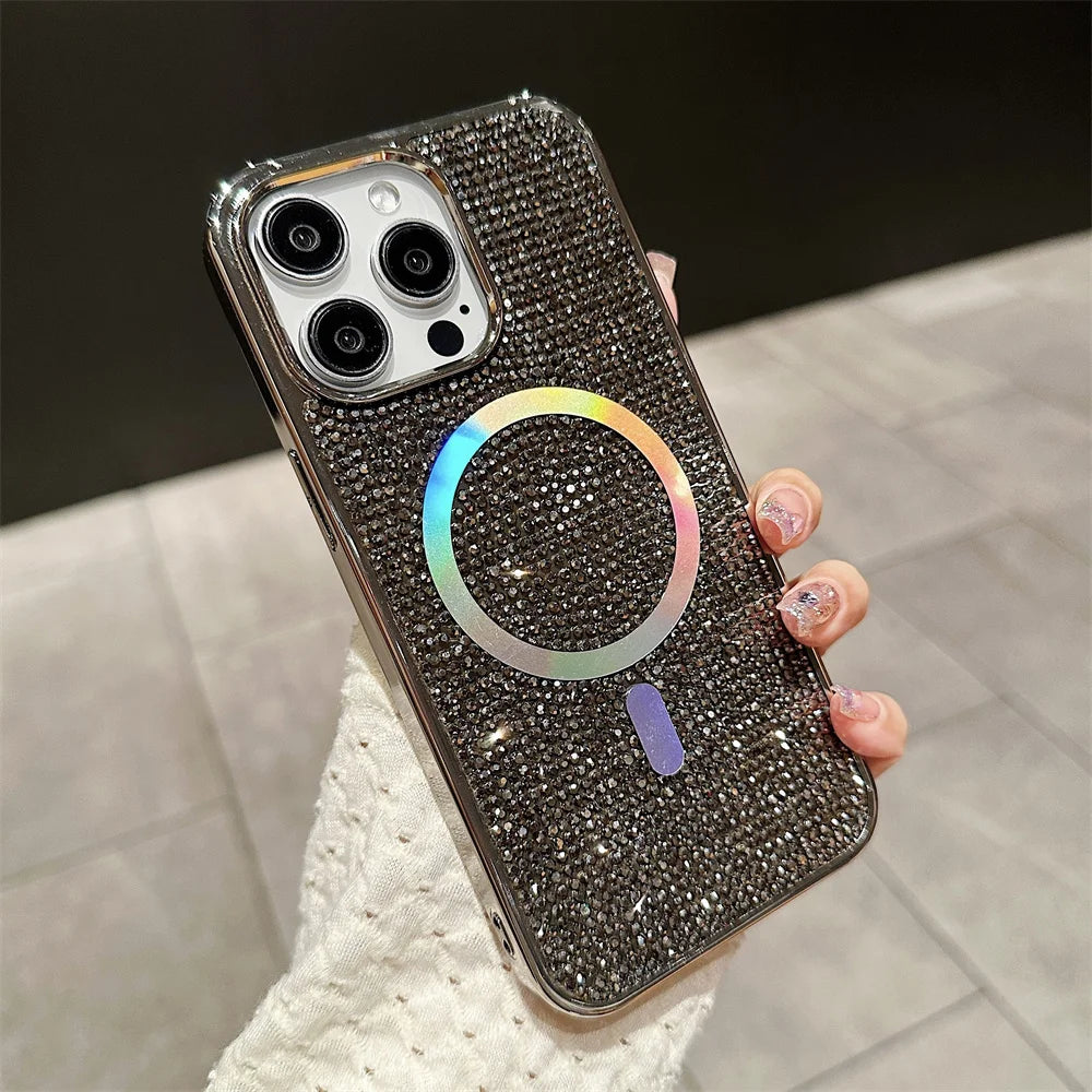 Luxury Diamond For Magsafe Case for iPhone 15 16 17 Pro Max Plus Bling Shinny Magnetic Cover for iPhone 11 12 13 14 Pro Max