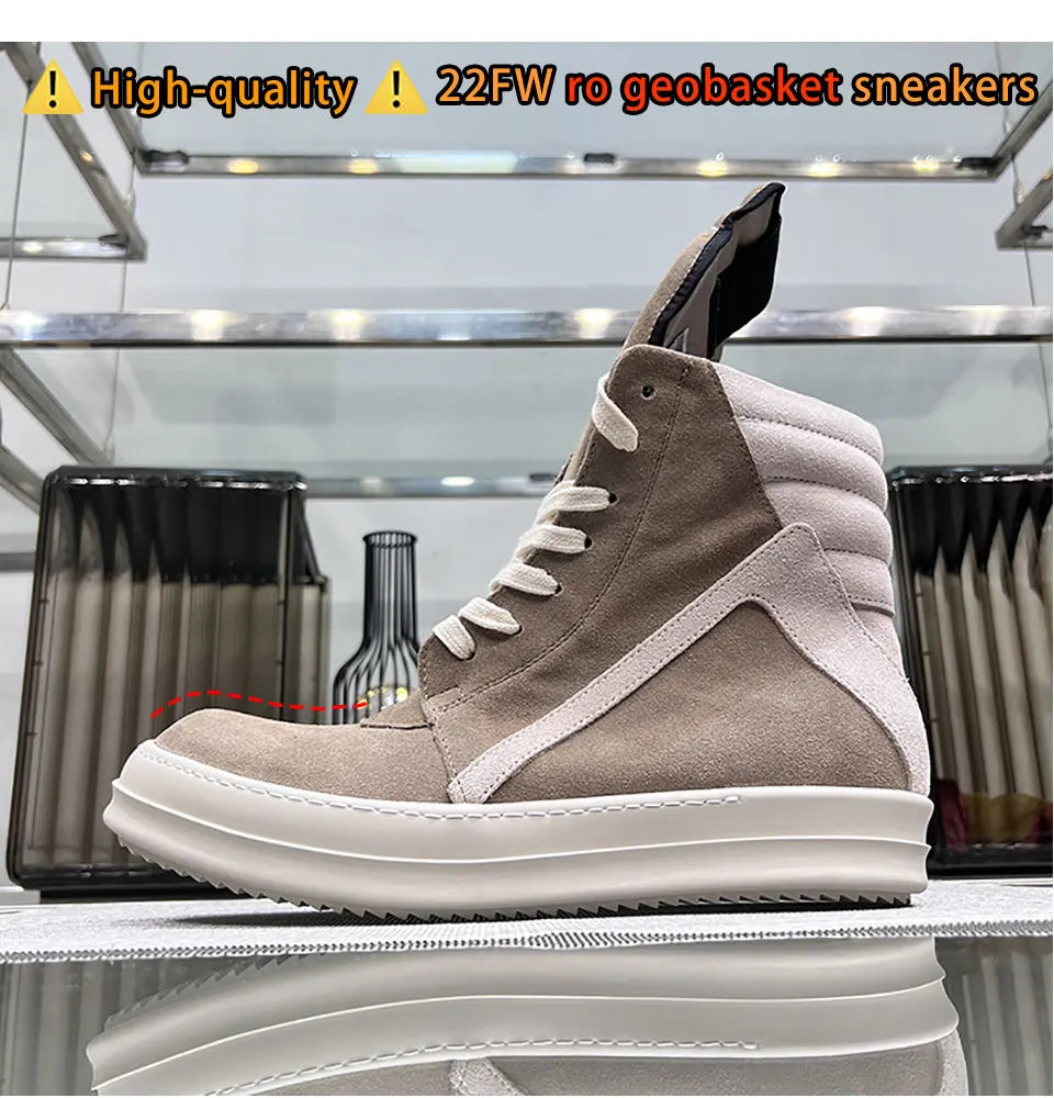 Ro Shoes Men Leather 2025 New Earthy Grey Cow Suede Lace Up Zipper Thick Sole Luxury Geo Women Street Hip-hop Casual Flat Boots