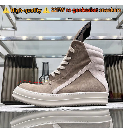 Ro Shoes Men Leather 2025 New Earthy Grey Cow Suede Lace Up Zipper Thick Sole Luxury Geo Women Street Hip-hop Casual Flat Boots